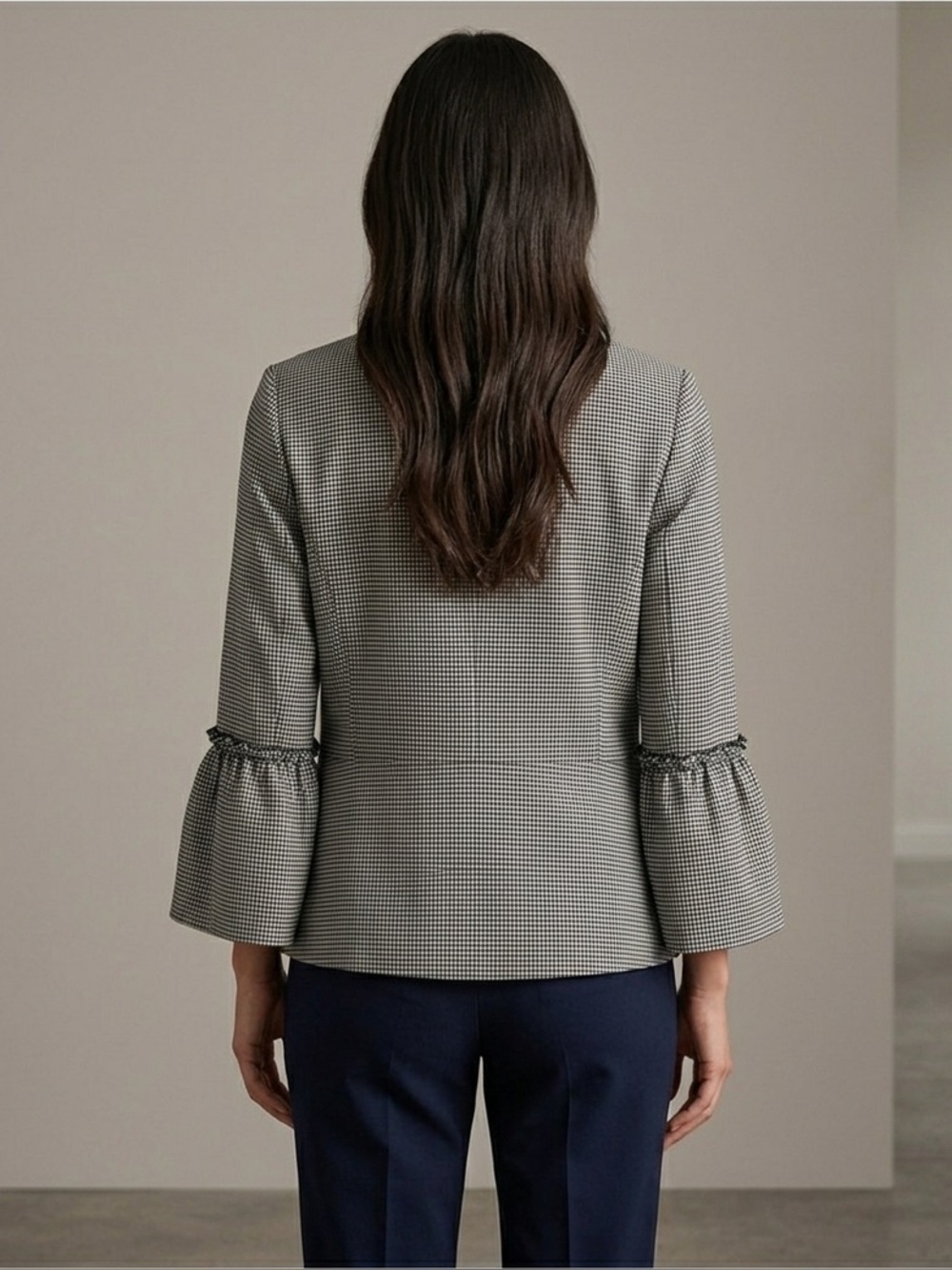 Halogen Crop Checkered Ruffle Back Jacket - Picture 2 of 3